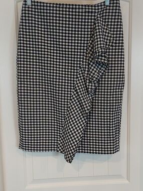 Black and White Gingham Ruffle Pencil Skirt - Women 10
